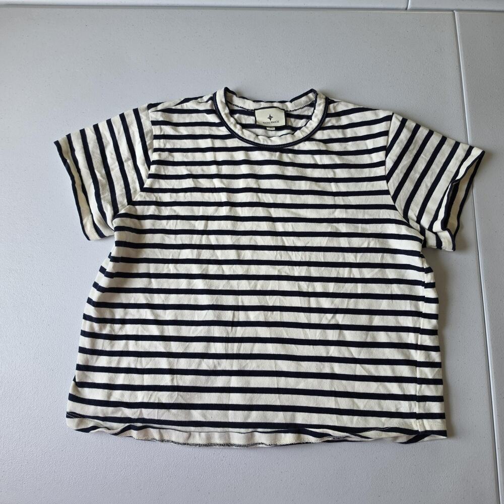 Tuckernuck Tee Shirt Womens Small White Navy Stripe Cotton Short Sleeve Top